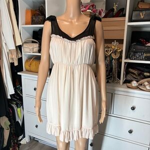 Angel Cream and Black Midi Dress with ruffle detail bow detail